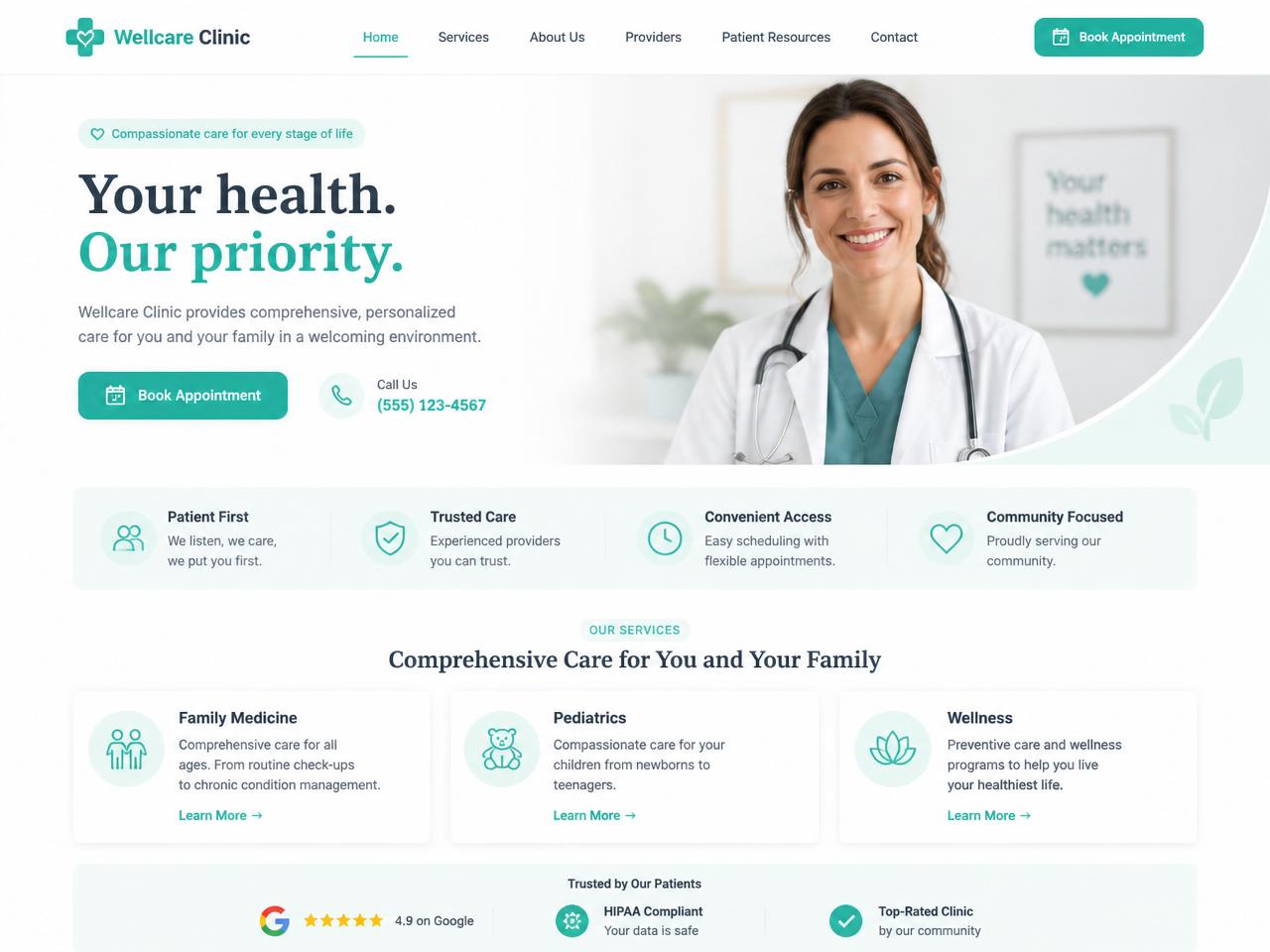 Wellcare Clinic website preview